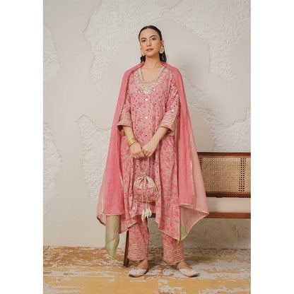 NEMAANI Nayra Pink A-Line Kurta with Pant and Dupatta