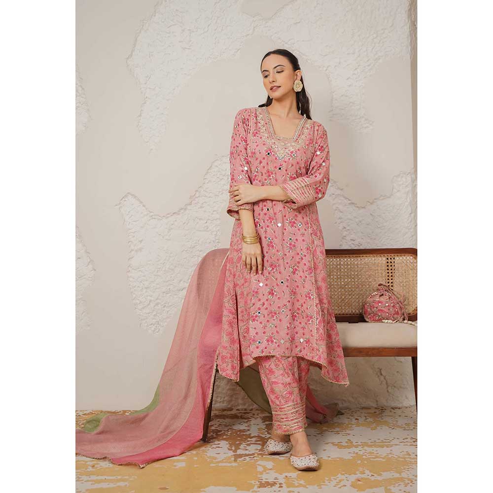 NEMAANI Nayra Pink A-Line Kurta with Pant and Dupatta