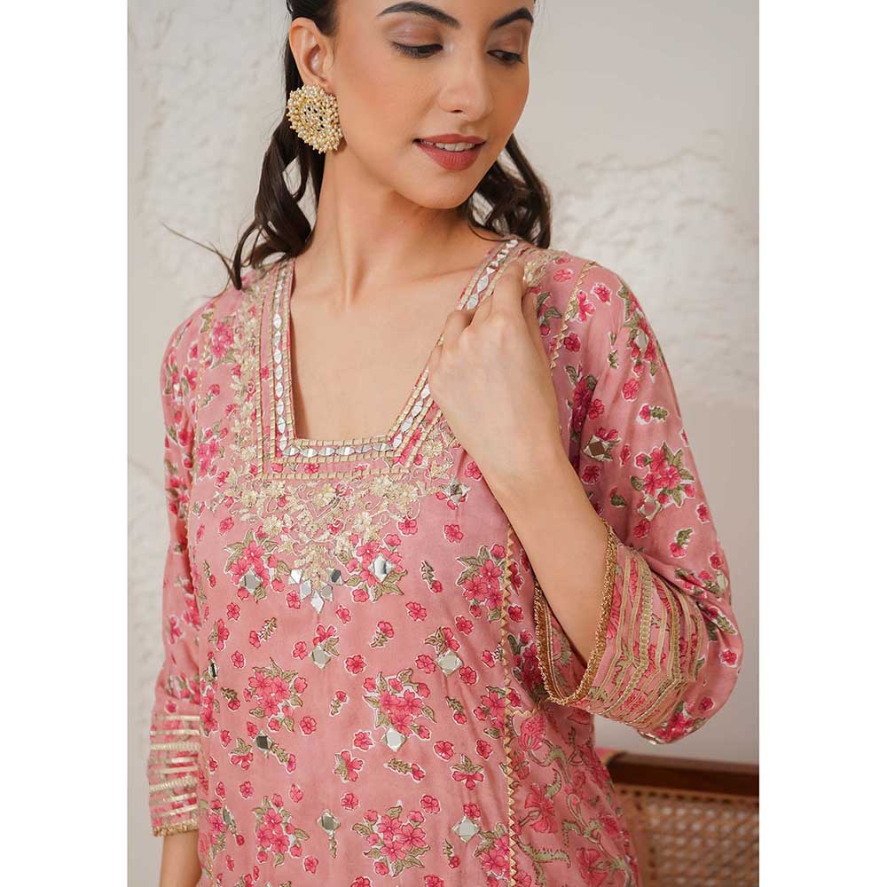 NEMAANI Nayra Pink A-Line Kurta with Pant and Dupatta
