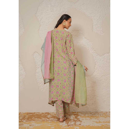 NEMAANI Nayra Green A-Line Kurta with Pant and Dupatta