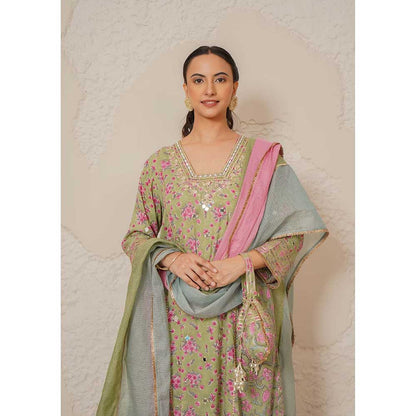 NEMAANI Nayra Green A-Line Kurta with Pant and Dupatta