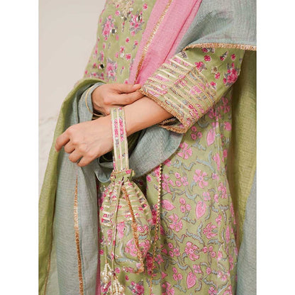 NEMAANI Nayra Green A-Line Kurta with Pant and Dupatta