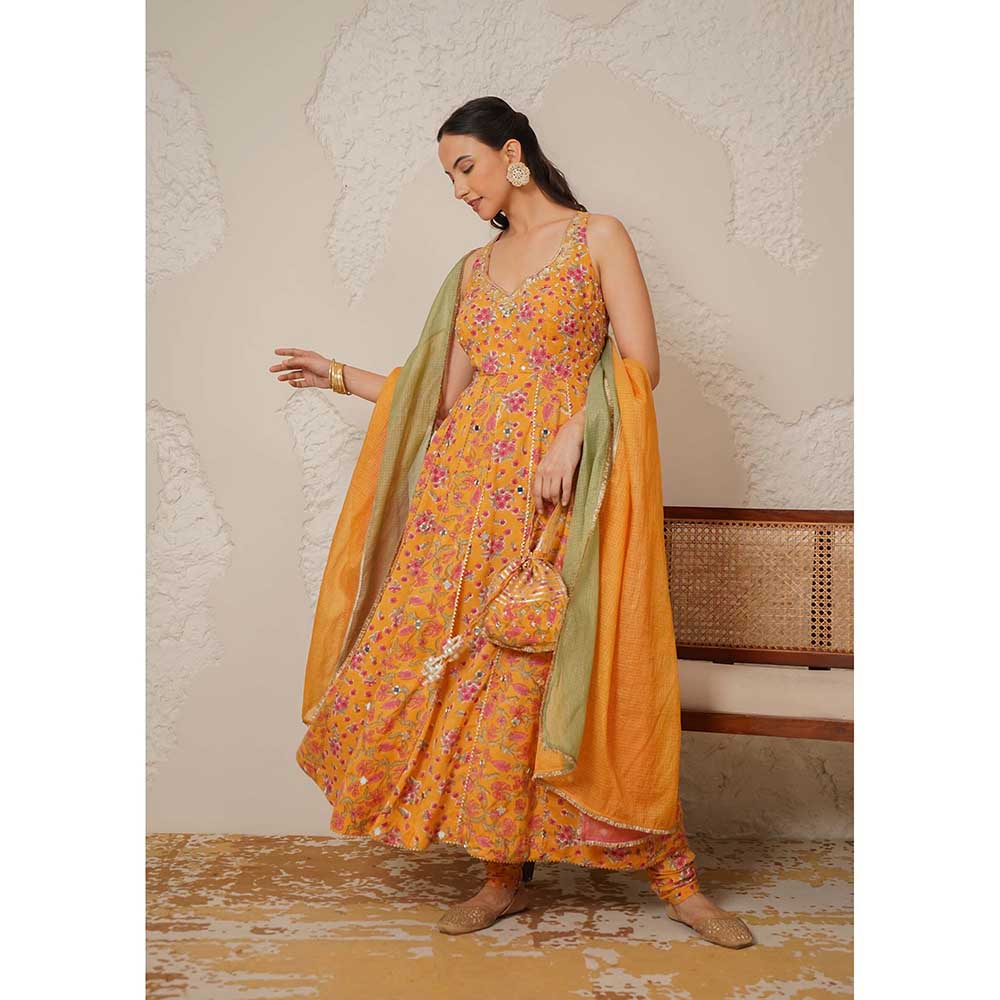 NEMAANI Naaz Yellow Anarkali with Churidar and Dupatta