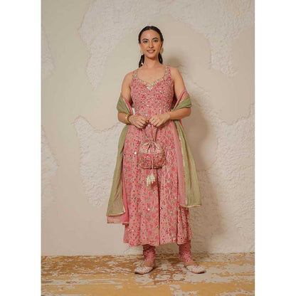 NEMAANI Naaz Pink Anarkali with Churidar and Dupatta