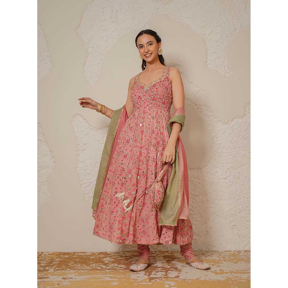 NEMAANI Naaz Pink Anarkali with Churidar and Dupatta