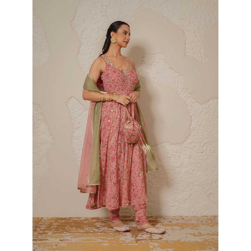 NEMAANI Naaz Pink Anarkali with Churidar and Dupatta