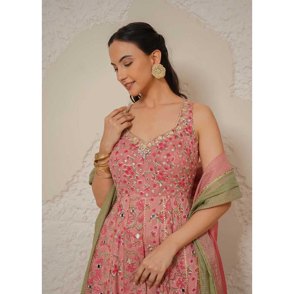 NEMAANI Naaz Pink Anarkali with Churidar and Dupatta