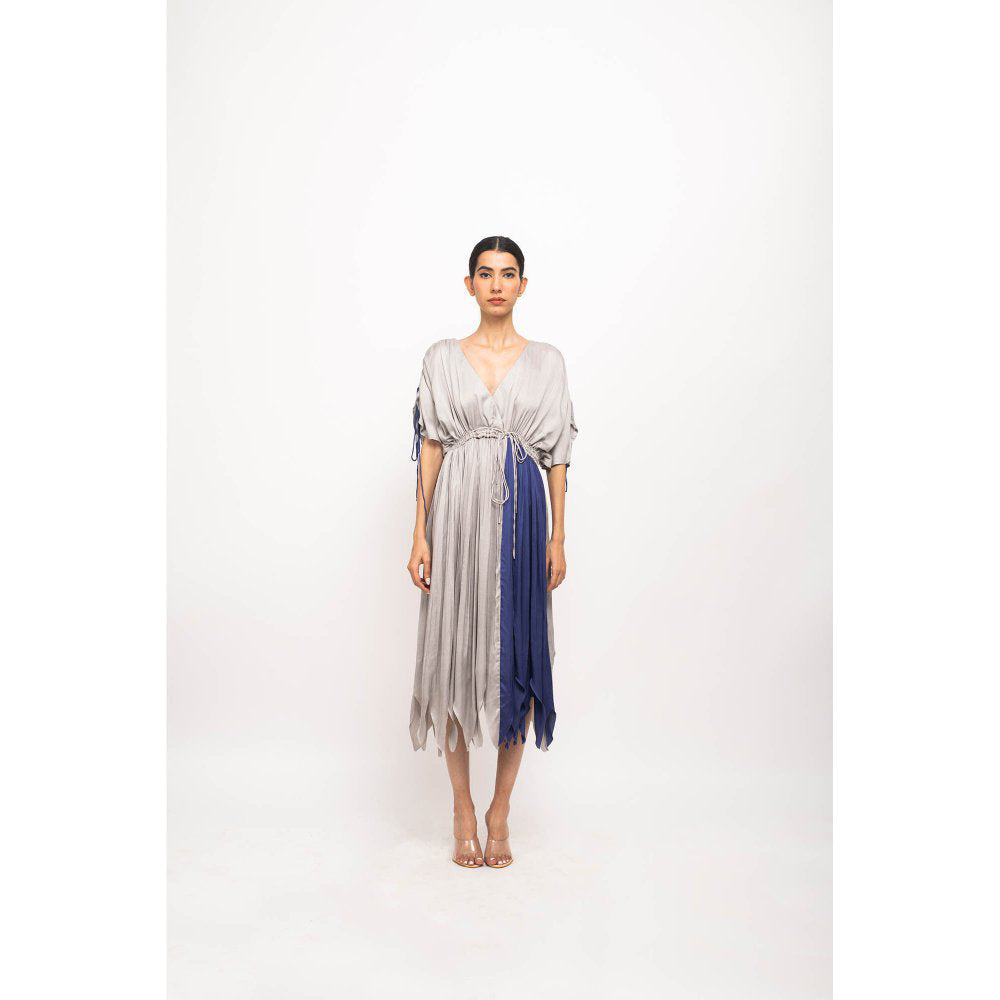 NEORA BY NEHAL CHOPRA Grey & Blue Angrakha Midi Dress