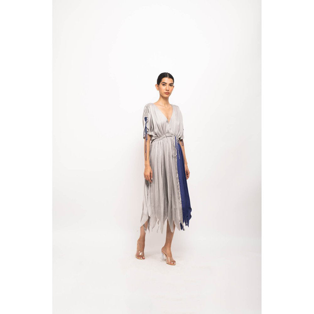 NEORA BY NEHAL CHOPRA Grey & Blue Angrakha Midi Dress