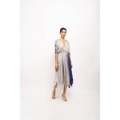 NEORA BY NEHAL CHOPRA Grey & Blue Angrakha Midi Dress