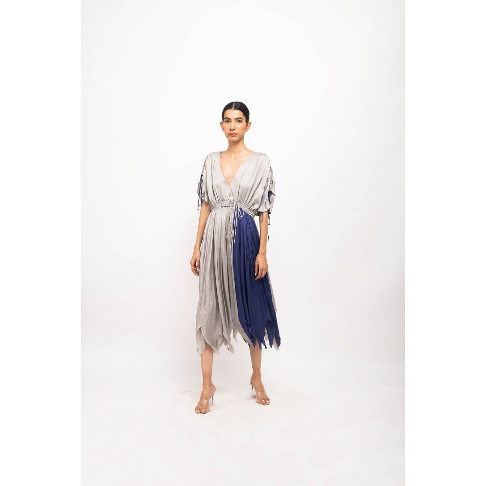 NEORA BY NEHAL CHOPRA Grey & Blue Angrakha Midi Dress