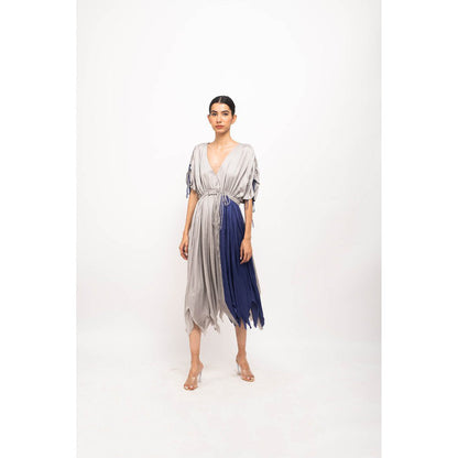 NEORA BY NEHAL CHOPRA Grey & Blue Angrakha Midi Dress