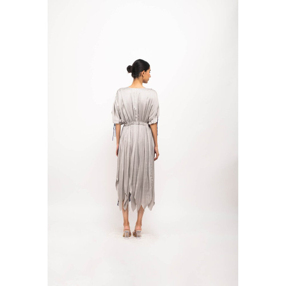 NEORA BY NEHAL CHOPRA Grey & Blue Angrakha Midi Dress