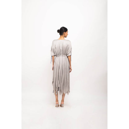 NEORA BY NEHAL CHOPRA Grey & Blue Angrakha Midi Dress