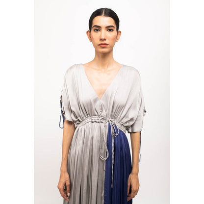 NEORA BY NEHAL CHOPRA Grey & Blue Angrakha Midi Dress