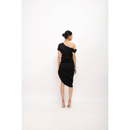 NEORA BY NEHAL CHOPRA Black & Grey Rouching Midi Dress