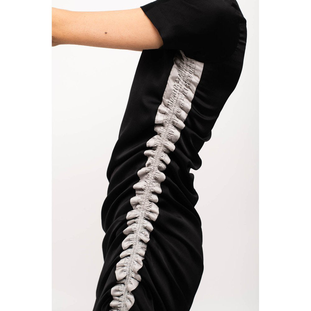 NEORA BY NEHAL CHOPRA Black & Grey Rouching Midi Dress