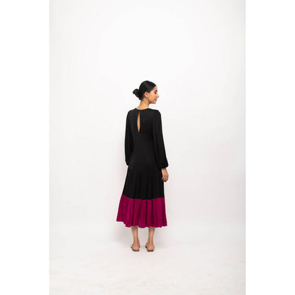 NEORA BY NEHAL CHOPRA Black & Wine Gather Maxi Dress