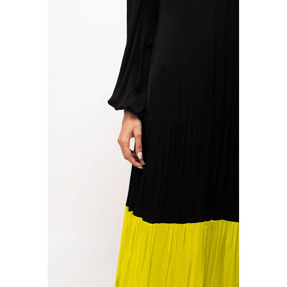 NEORA BY NEHAL CHOPRA Black & Yellow Gather Maxi Dress