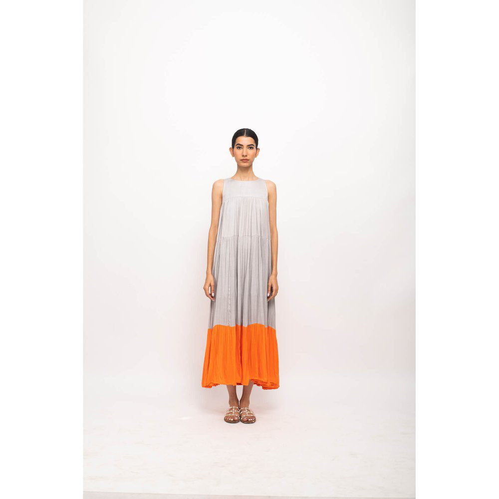 NEORA BY NEHAL CHOPRA Grey & Orange Halter Neck Maxi Dress