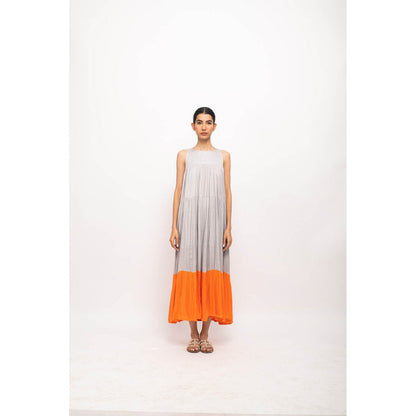NEORA BY NEHAL CHOPRA Grey & Orange Halter Neck Maxi Dress