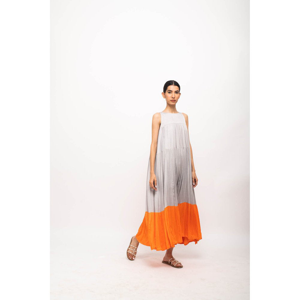 NEORA BY NEHAL CHOPRA Grey & Orange Halter Neck Maxi Dress