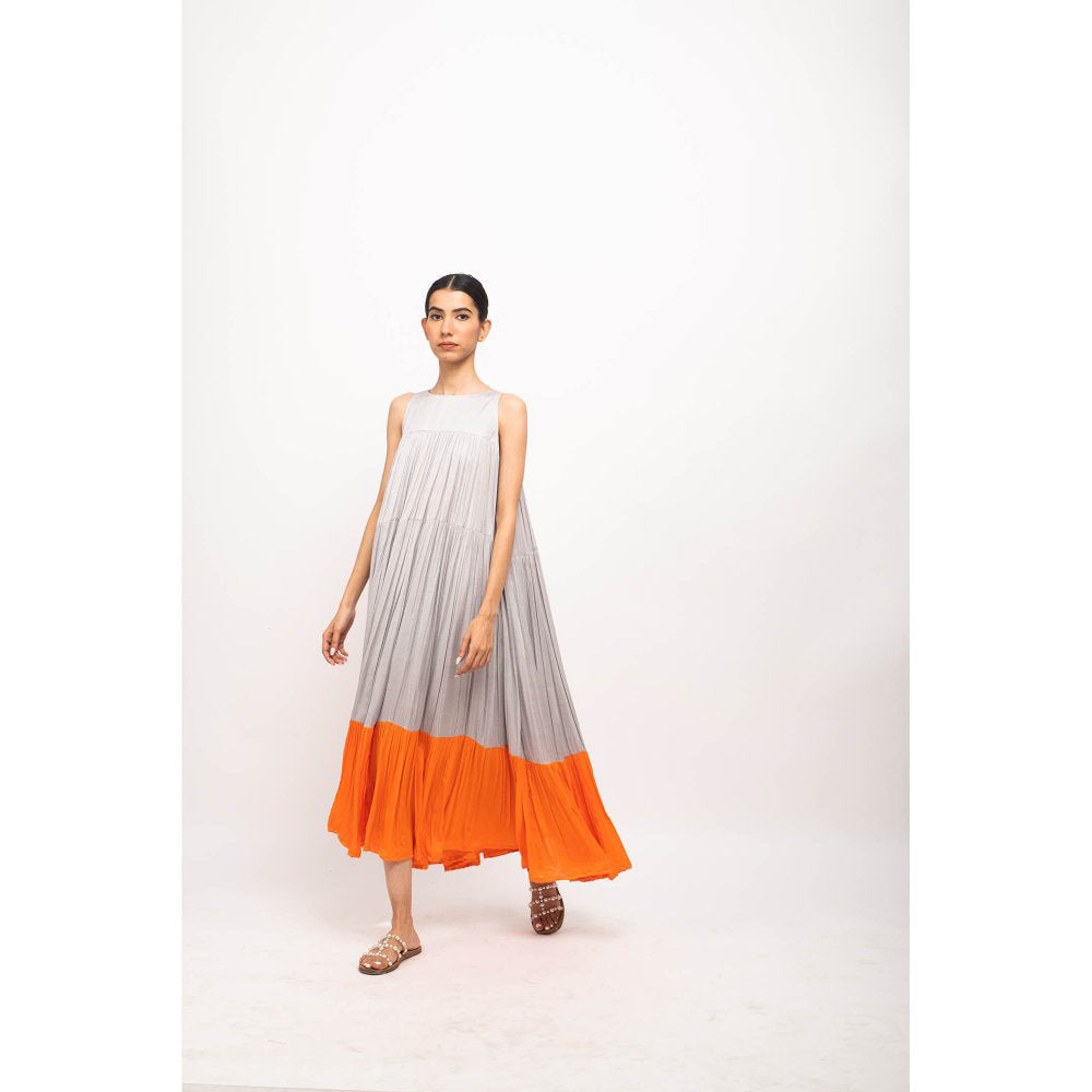 NEORA BY NEHAL CHOPRA Grey & Orange Halter Neck Maxi Dress