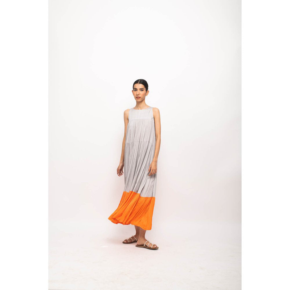 NEORA BY NEHAL CHOPRA Grey & Orange Halter Neck Maxi Dress