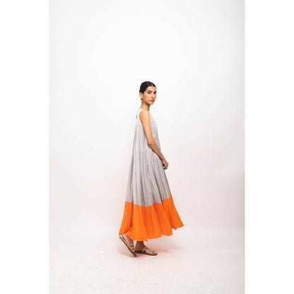 NEORA BY NEHAL CHOPRA Grey & Orange Halter Neck Maxi Dress