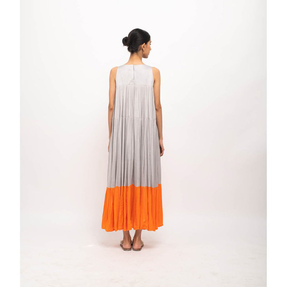 NEORA BY NEHAL CHOPRA Grey & Orange Halter Neck Maxi Dress