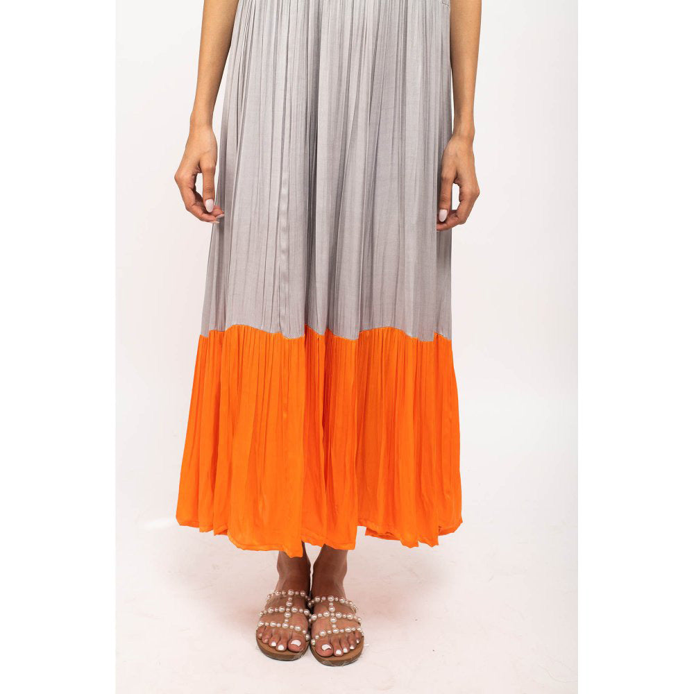 NEORA BY NEHAL CHOPRA Grey & Orange Halter Neck Maxi Dress