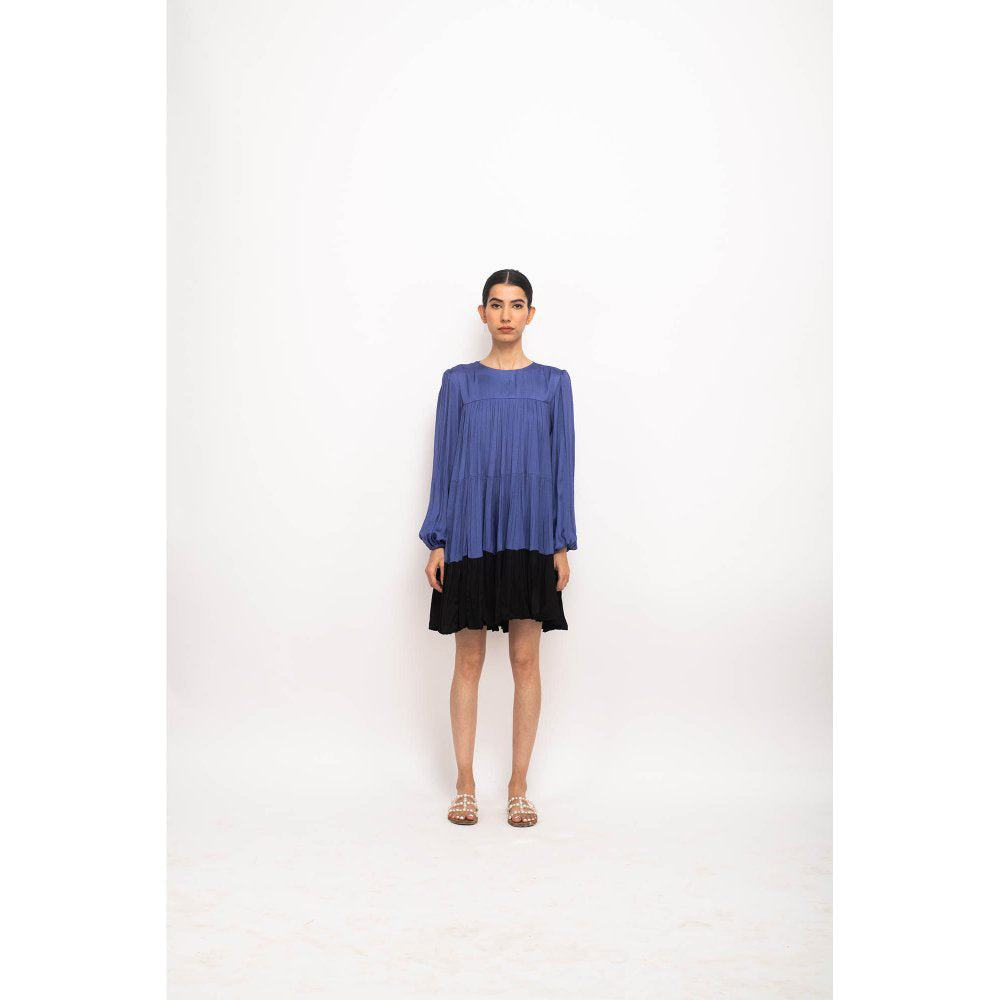 NEORA BY NEHAL CHOPRA Navy Blue & Black Gather Short Mini Dress