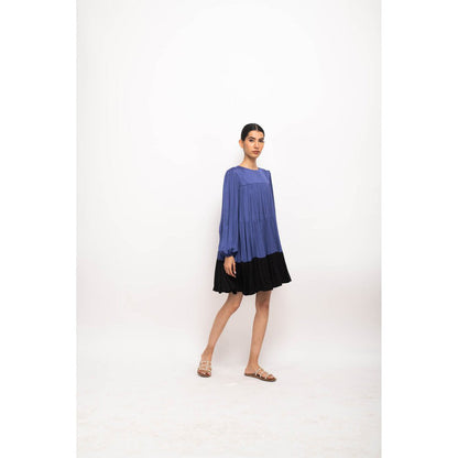 NEORA BY NEHAL CHOPRA Navy Blue & Black Gather Short Mini Dress