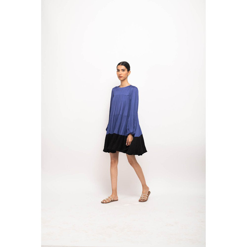 NEORA BY NEHAL CHOPRA Navy Blue & Black Gather Short Mini Dress