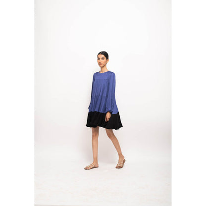 NEORA BY NEHAL CHOPRA Navy Blue & Black Gather Short Mini Dress