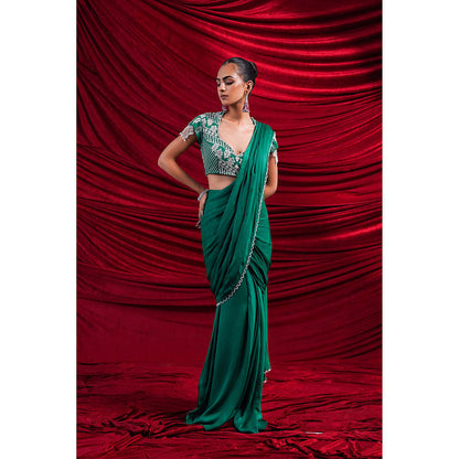 Nidhi Gupta Designs Green Eva Pre-Draped Saree with Stitched Blouse