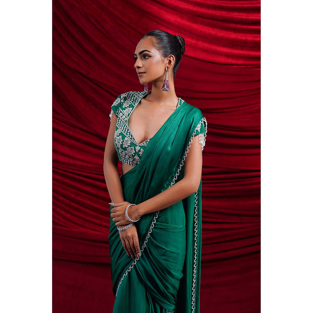 Nidhi Gupta Designs Green Eva Pre-Draped Saree with Stitched Blouse