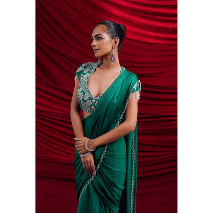 Nidhi Gupta Designs Green Eva Pre-Draped Saree with Stitched Blouse