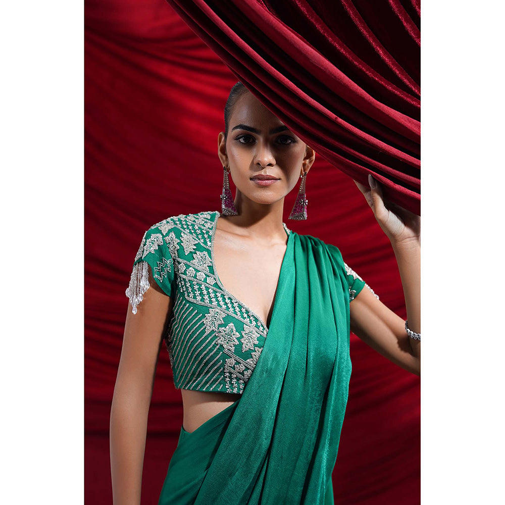 Nidhi Gupta Designs Green Eva Pre-Draped Saree with Stitched Blouse