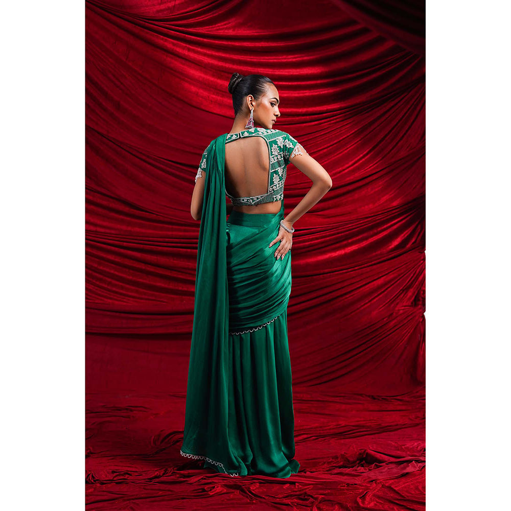 Nidhi Gupta Designs Green Eva Pre-Draped Saree with Stitched Blouse