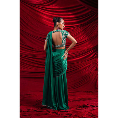 Nidhi Gupta Designs Green Eva Pre-Draped Saree with Stitched Blouse