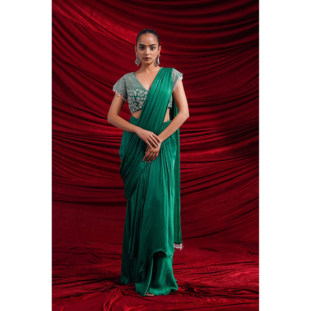 Nidhi Gupta Designs Green Elle Pre-Draped Saree with Stitched Blouse