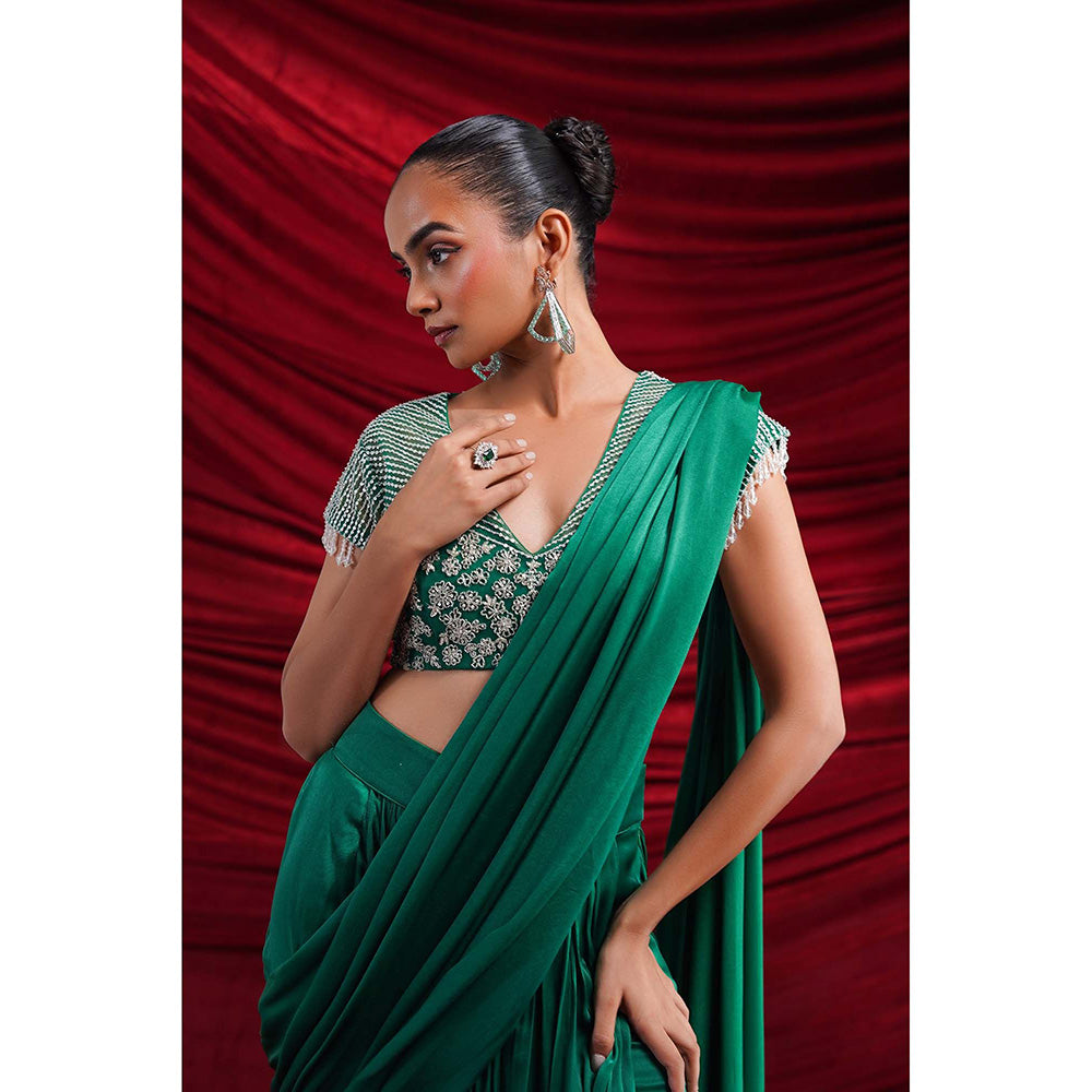 Nidhi Gupta Designs Green Elle Pre-Draped Saree with Stitched Blouse