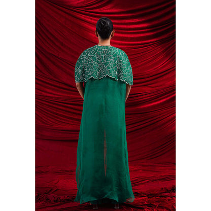 Nidhi Gupta Designs Green Rasa Cape with Bralette and Pant (Set of 3)