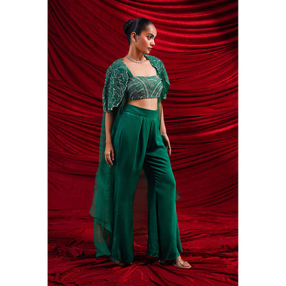 Nidhi Gupta Designs Green Rasa Cape with Bralette and Pant (Set of 3)