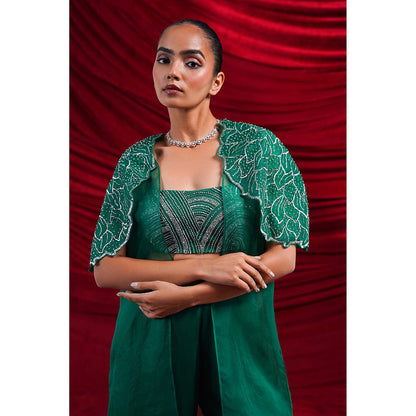 Nidhi Gupta Designs Green Rasa Cape with Bralette and Pant (Set of 3)