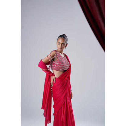 Nidhi Gupta Designs Pink Fiza Saree with Stitched Blouse