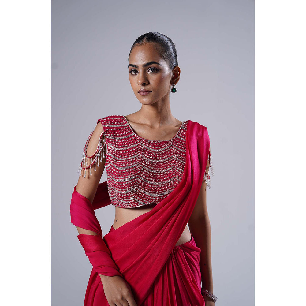Nidhi Gupta Designs Pink Fiza Saree with Stitched Blouse