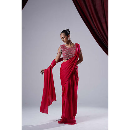 Nidhi Gupta Designs Pink Fiza Saree with Stitched Blouse