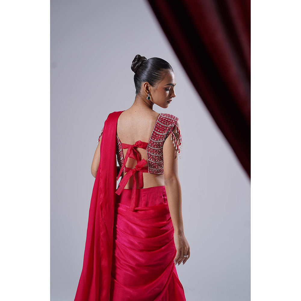 Nidhi Gupta Designs Pink Fiza Saree with Stitched Blouse